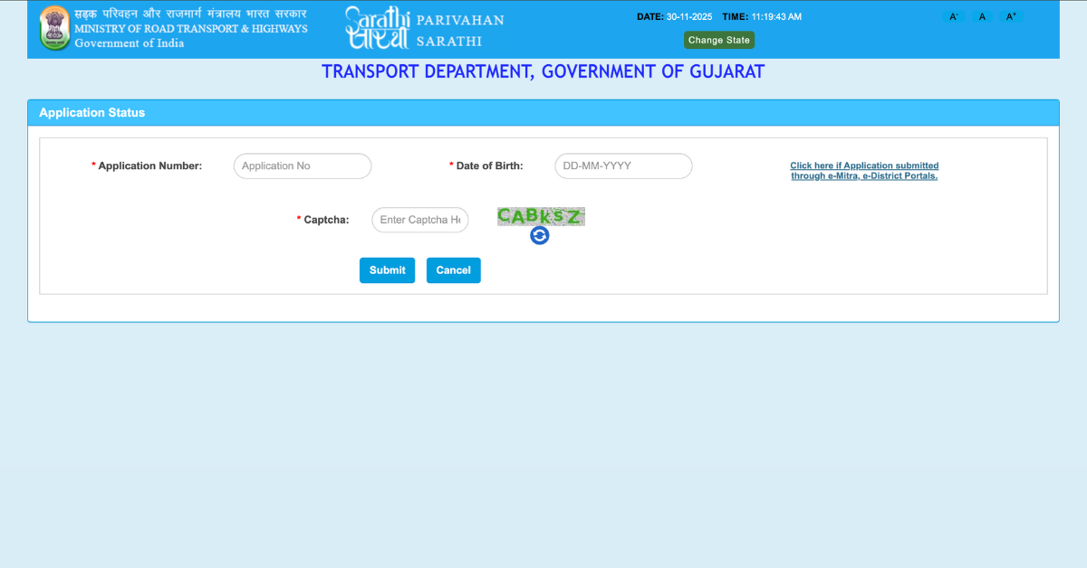Sarathi Parivahan Application Status