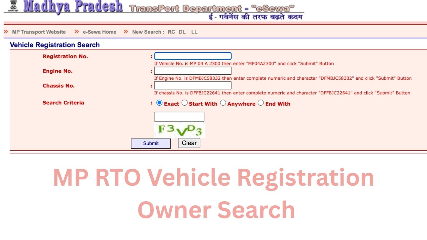 MP rto Vehicle Registration Owner Search